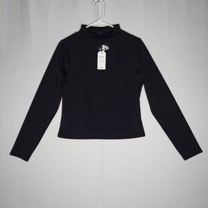 Express Contour Top Women Large Black Mock Neck Long Sleeve Bodycon Stretch Top